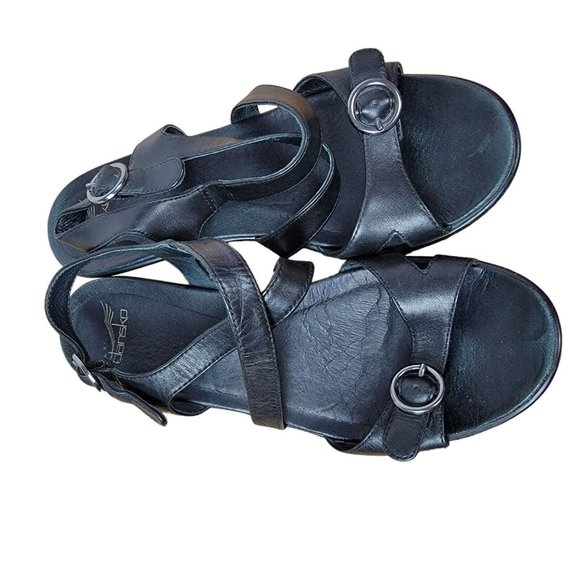 Dansko Jamey Sandal Heels Clogs Black Leather Platform Ankle Strap 40 / 9.5-10 - Picture 3 of 6